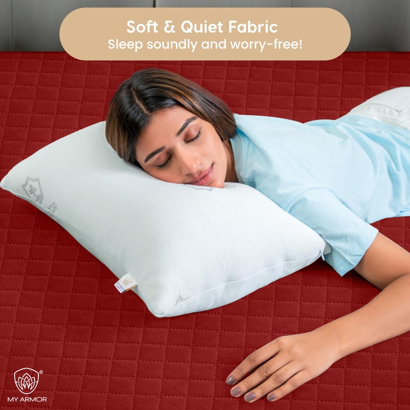 MY ARMOR حامي مرتبة كوين مقاس 72x48 بوصة من MY ARMOR مقاوم للماء، غطاء قطن مبطن، قابل للتنفس وصامت، غطاء حامي سرير مزود بحافة مرنة (كوين 72x48 بوصة 6x4 قدم، مارون) - Image 5