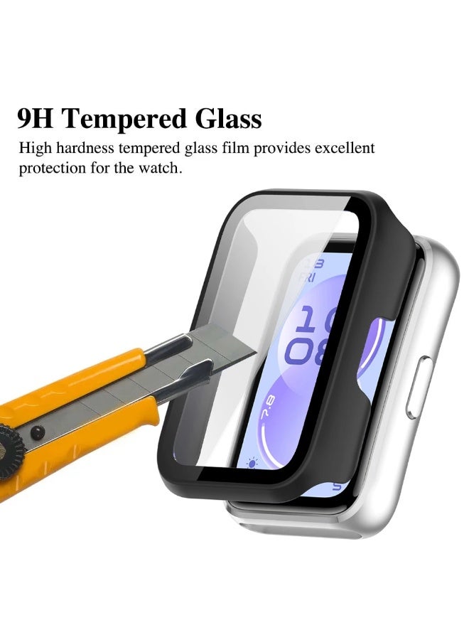 Youque Huawei Band 11 Hard PC Case with Tempered Glass Screen Protector Bubble-Free Slim HD Cover Black for Daily Use and Outdoor Protection - Image 2