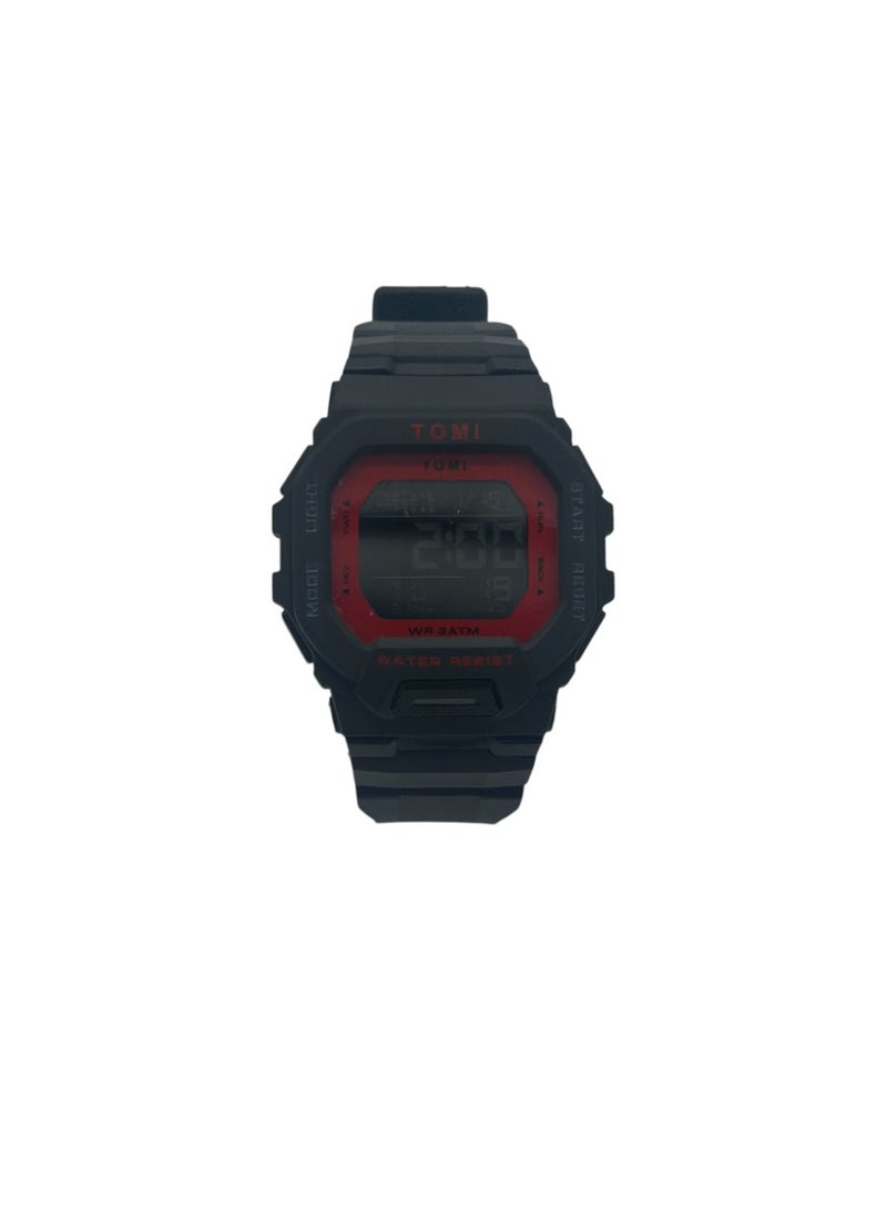 TOMI Blaze TM2020 Digital Sports Watch for Men & Women Black Red | LED Display | 3ATM Water Resistant | Alarm | Stopwatch | Silicone Strap - Image 4