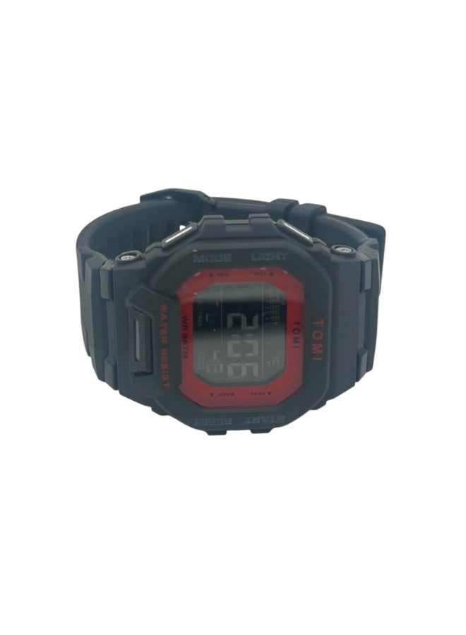TOMI Blaze TM2020 Digital Sports Watch for Men & Women Black Red | LED Display | 3ATM Water Resistant | Alarm | Stopwatch | Silicone Strap - Image 2