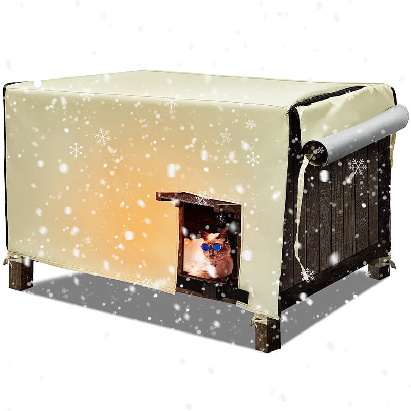 Tudomro Cat House Cover for Outdoor Winter - 35 x 22.5 x 19.7 Inch Dog Crate Cover, Weatherproof and Waterproof Insulated Shelter for Cats, Puppies, and Small Pets - Image 1