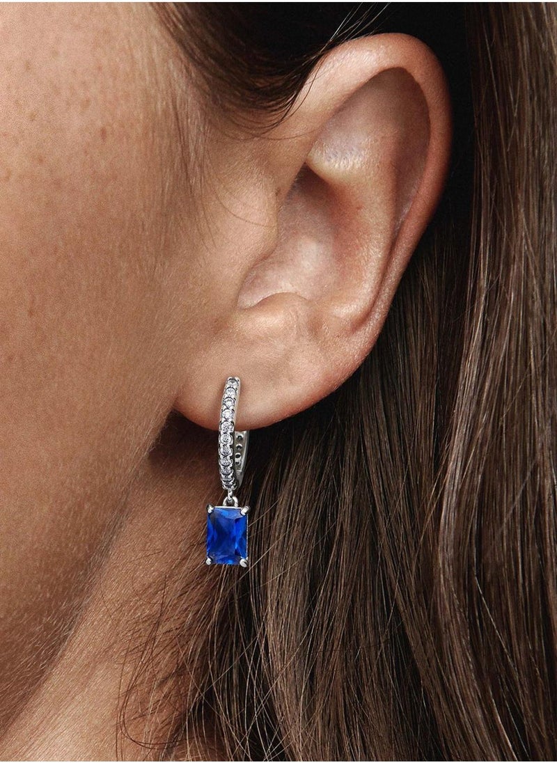 PANDORA Blue Rectangular Sparkling Hoop Earrings  - Image 2