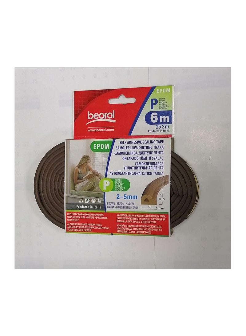 Berol P Profile Self Adhesive Window and Door Sealing Tape Brown 6m