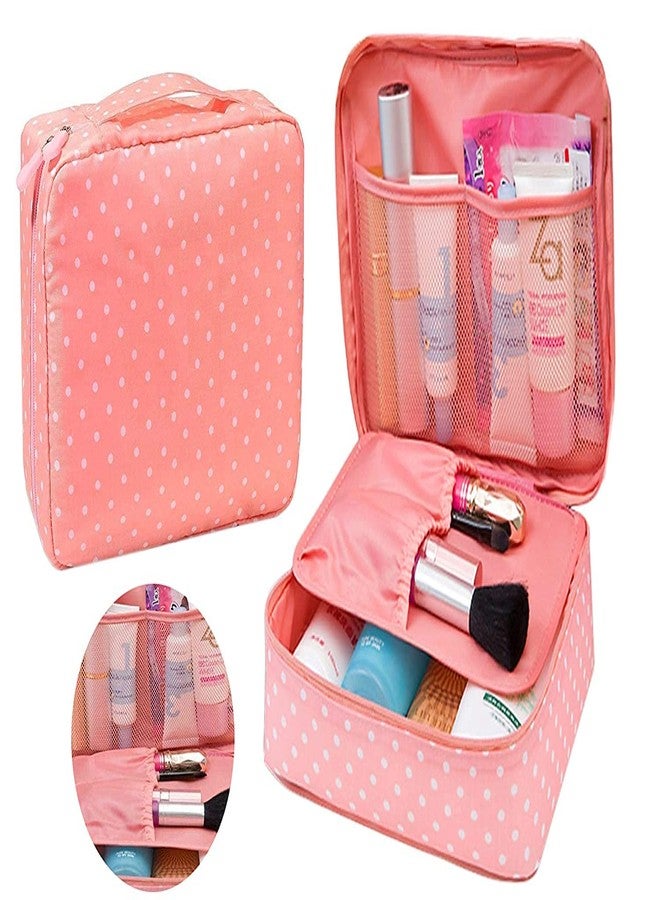 Luxula Cosmetic Organizer Bag Multifunction Portable Makeup Pouch Waterproof Travel Organizer Vanity Jewelry Pouch for Women (Pink - 1PCS) - Image 2