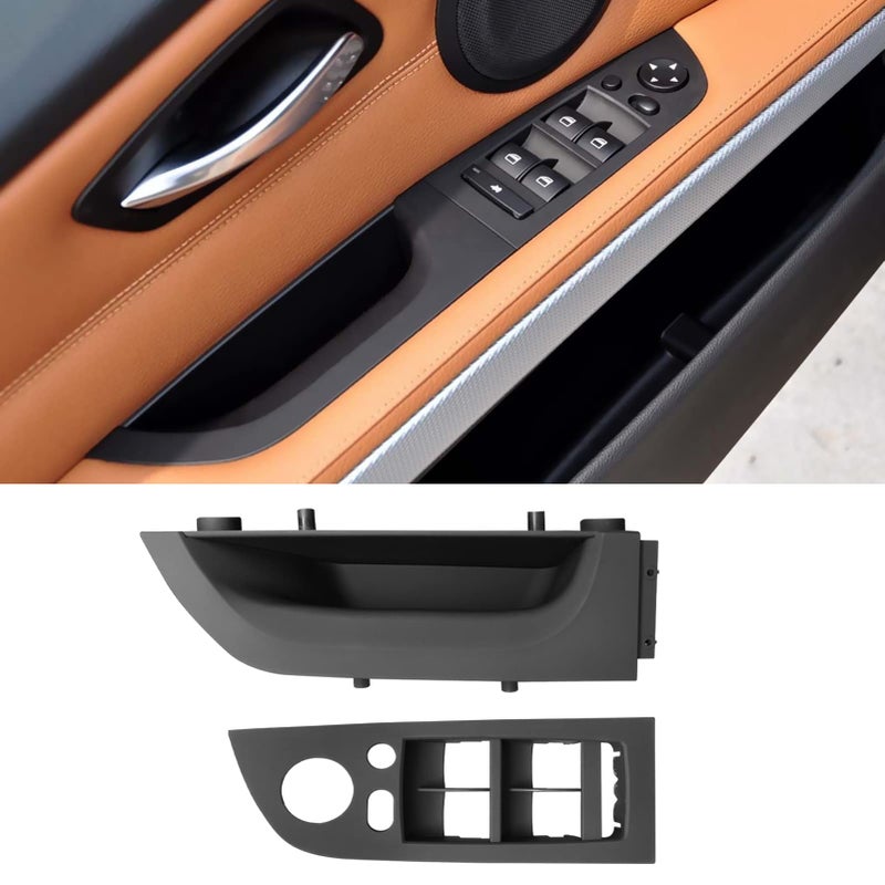 Jaronx جاروكس متوافق مع مقبض باب السائق لسيارة بي إم دبليو 3 سيريز E90/E91 2004-2007، غطاء لوحة مفتاح النافذة، مقبض سحب الباب، مسند ذراع السائق لطرازات 318i، 320i، 325i، 328i، 330i، 335i (14.76 بوصة) - Image 1