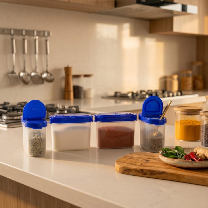 Mahaware Modular Wonder Spice Shaker and Sprinkler Set of 4 (150ml, Blue) – Durable Masala Containers for Kitchen Storage, Versatile Spices Dispenser & Seasoning Organiser - Image 4