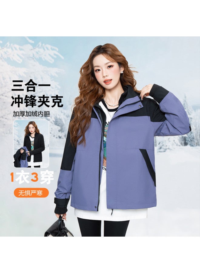 Baleno Outdoor Mountain-style 3-in-1 Winter Jacket With Detachable Fleece Lining, Warm Color-blocked Women's Sports Coat - Image 4