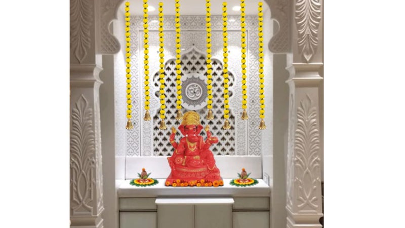 KAAS Artificial Handmade Small jhandu Flower Garland Toran for Door Entrance Home Decoration Hanging Festivals Diwali Ganpati House Warming Pooja onam Office 6 pcs Yellow - Image 3