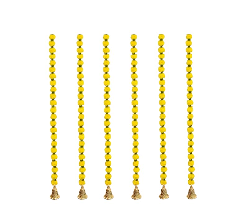 KAAS Artificial Handmade Small jhandu Flower Garland Toran for Door Entrance Home Decoration Hanging Festivals Diwali Ganpati House Warming Pooja onam Office 6 pcs Yellow - Image 1