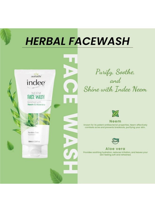 Indee Purifying Neem Face Wash | Antibacterial Neem & Aloe vera | Hydrated, Clear & Healthy Skin | 100% Soap Free | Oily, Dry, Normal, Combination & Sensitive Skin -100ml (Pack of 3) - Image 3