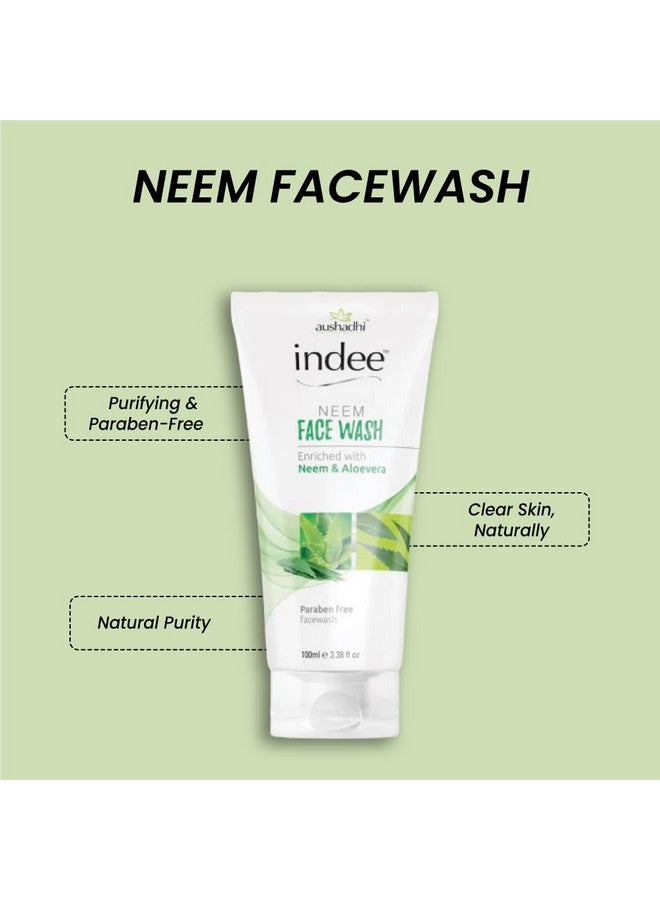 Indee Purifying Neem Face Wash | Antibacterial Neem & Aloe vera | Hydrated, Clear & Healthy Skin | 100% Soap Free | Oily, Dry, Normal, Combination & Sensitive Skin -100ml (Pack of 3) - Image 4
