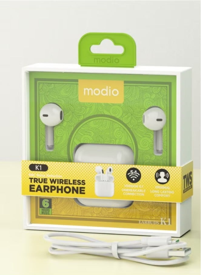 modio True Wireless Earphones with ENC Noise Reduction – Premium Sound, Crystal Clear Calls, and Comfortable Fit (White) - Image 5