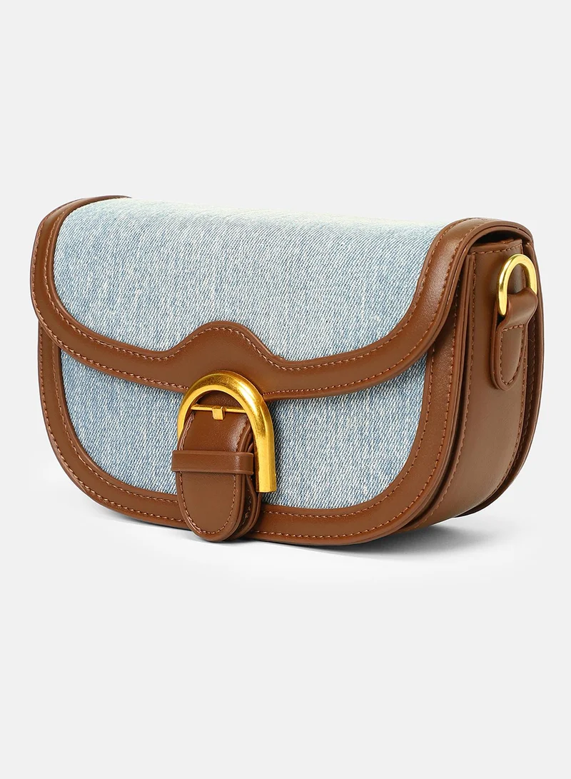 Haute Sauce Colour block Zip Lock Regular Denim Sling Bag with Detachable Strap For Women