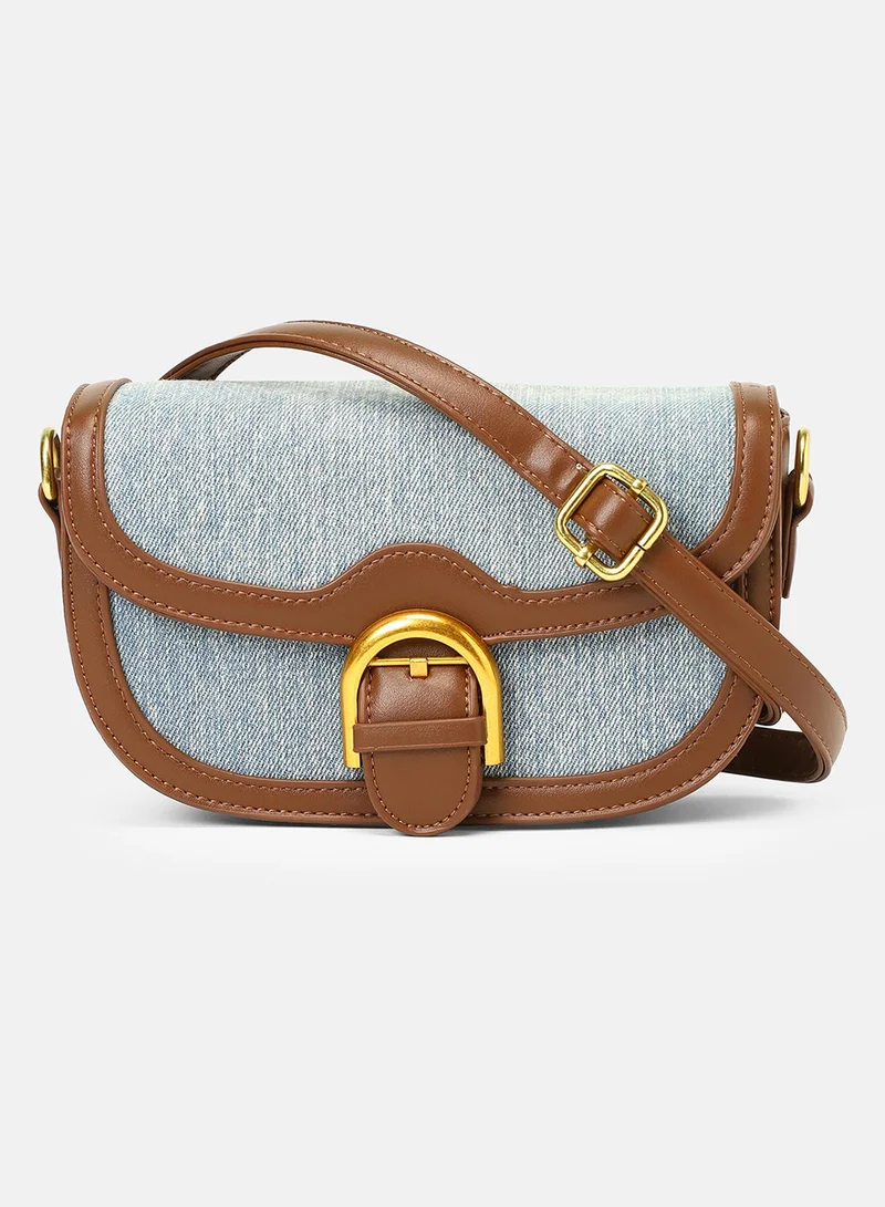 Haute Sauce Colour block Zip Lock Regular Denim Sling Bag with Detachable Strap For Women