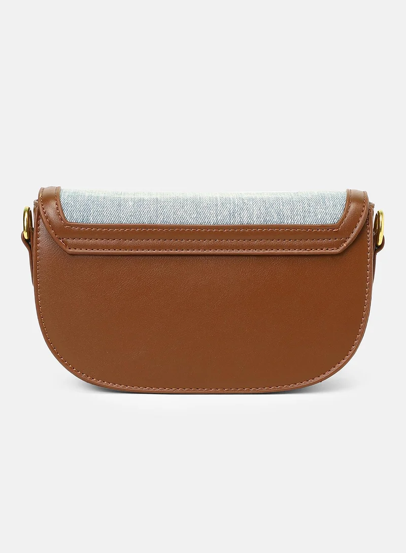 Haute Sauce Colour block Zip Lock Regular Denim Sling Bag with Detachable Strap For Women