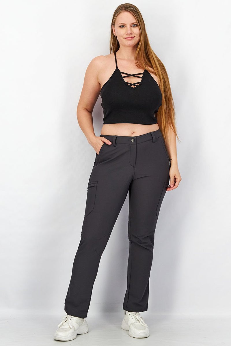 Tchibo سروال نسائي بقصة عادية مع جيوب كارغو، رمادي داكن - Image 3