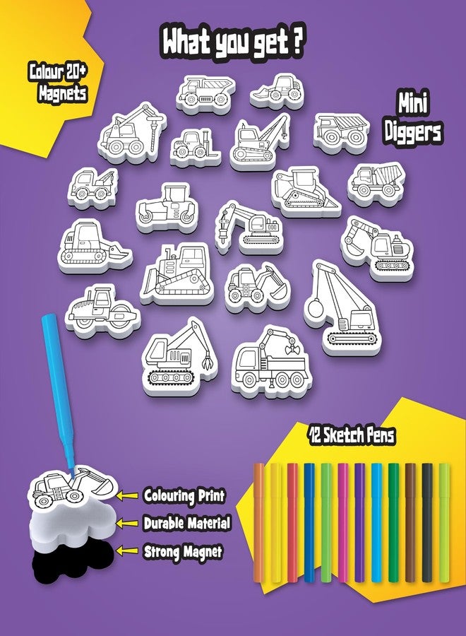 Play Panda MYM Colour & Play Mini Diggers Craft Kit for Kids, Make 20+ Fridge Magnets - Image 4