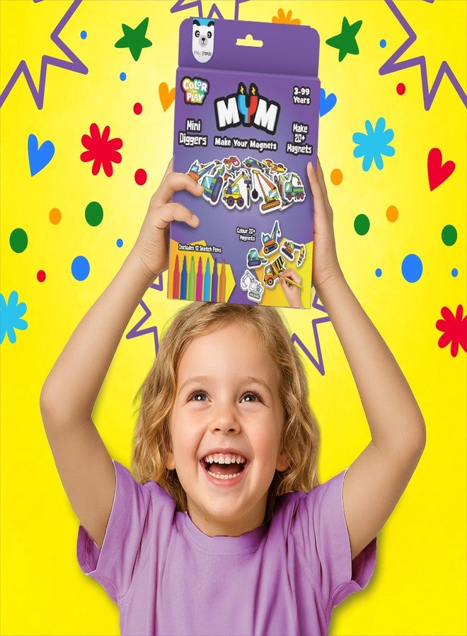 Play Panda MYM Colour & Play Mini Diggers Craft Kit for Kids, Make 20+ Fridge Magnets - Image 5