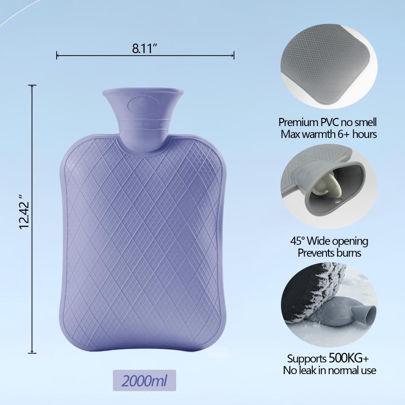FORICOM Extra Large Hot Water Bottles for Pain Relief.2packs,2L Hot Water Bag for Back Pain, Heating Pad 2Liter, Hot and Cold Therapy.Bpa Free (2L Pink + 2L Blue) - Image 3