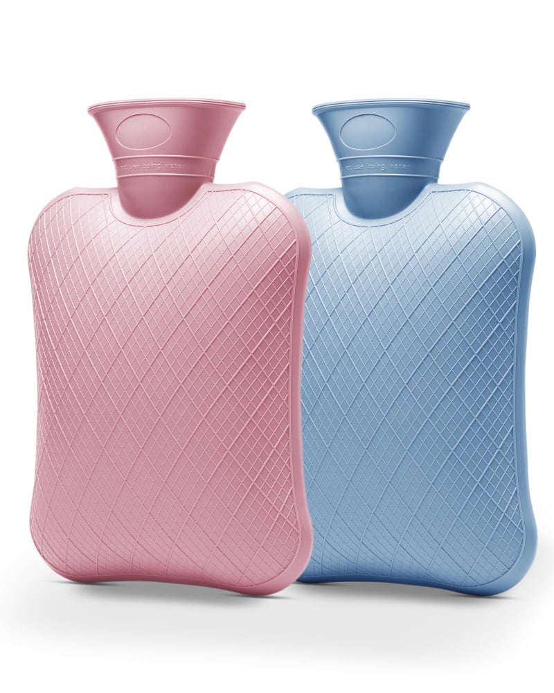 FORICOM Extra Large Hot Water Bottles for Pain Relief.2packs,2L Hot Water Bag for Back Pain, Heating Pad 2Liter, Hot and Cold Therapy.Bpa Free (2L Pink + 2L Blue) - Image 1