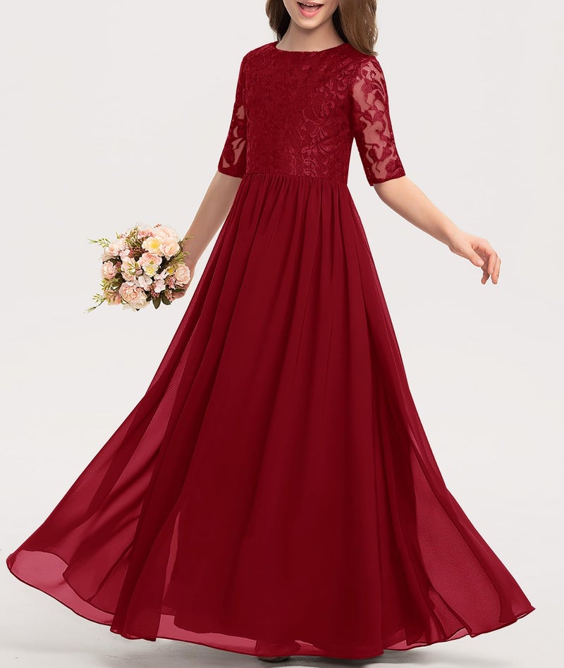 HOSIKA Summer Lace Flower Girl Dress for Wedding Guest Fancy Birthday Party Winr Red 10-11 Years - Image 2