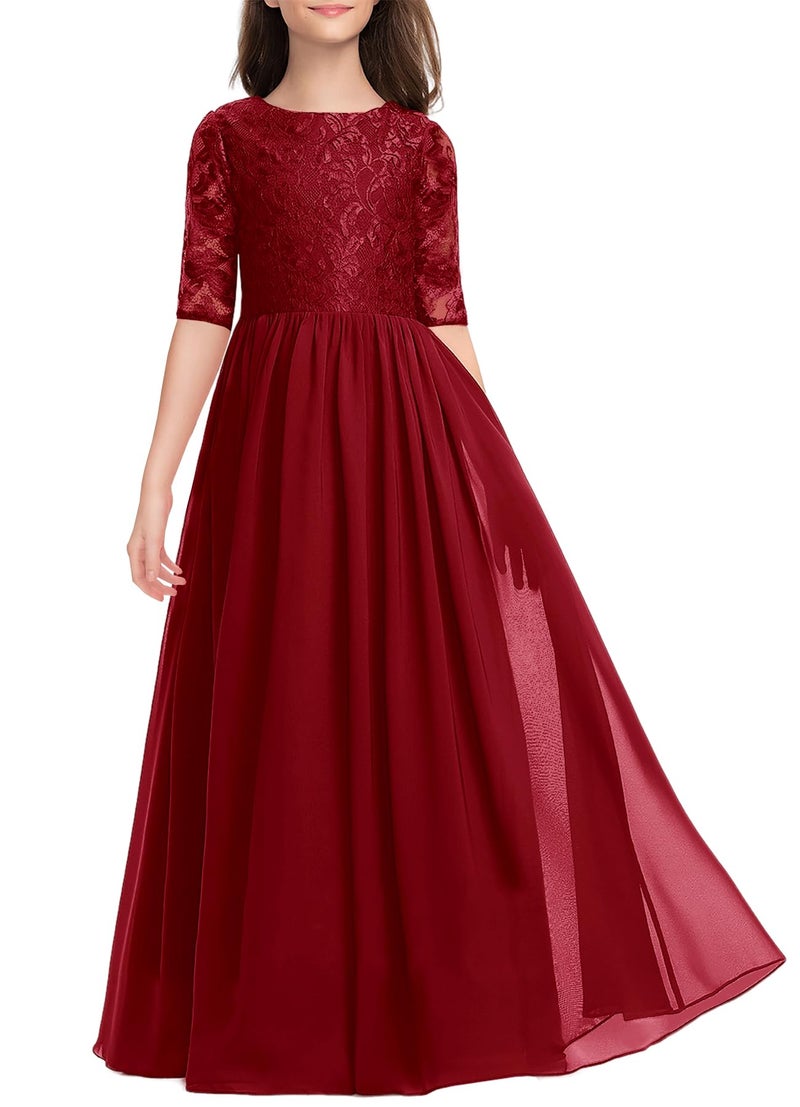 HOSIKA Summer Lace Flower Girl Dress for Wedding Guest Fancy Birthday Party Winr Red 10-11 Years - Image 1
