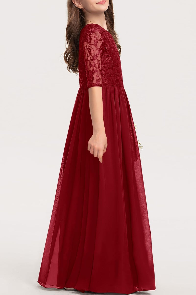 HOSIKA Summer Lace Flower Girl Dress for Wedding Guest Fancy Birthday Party Winr Red 10-11 Years - Image 3