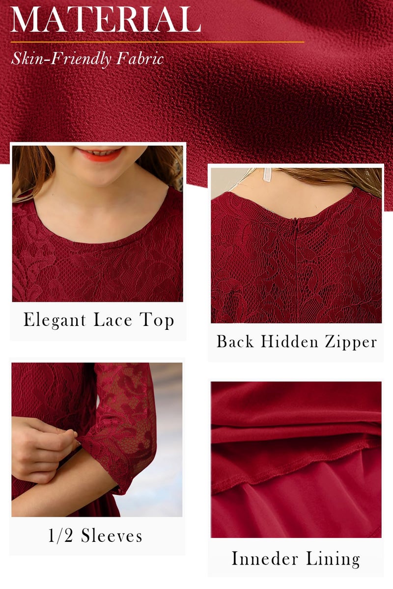 HOSIKA Summer Lace Flower Girl Dress for Wedding Guest Fancy Birthday Party Winr Red 10-11 Years - Image 5