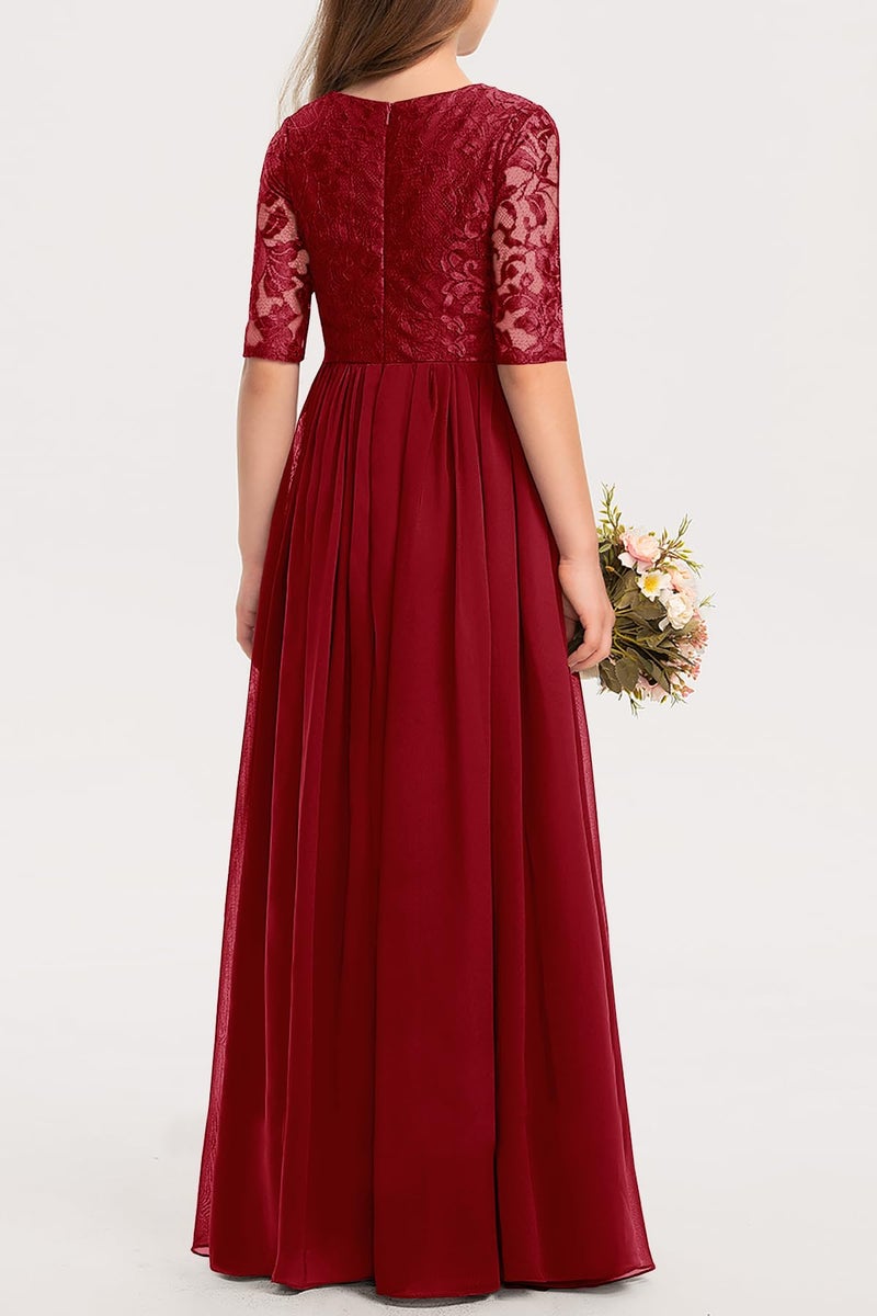 HOSIKA Summer Lace Flower Girl Dress for Wedding Guest Fancy Birthday Party Winr Red 10-11 Years - Image 4
