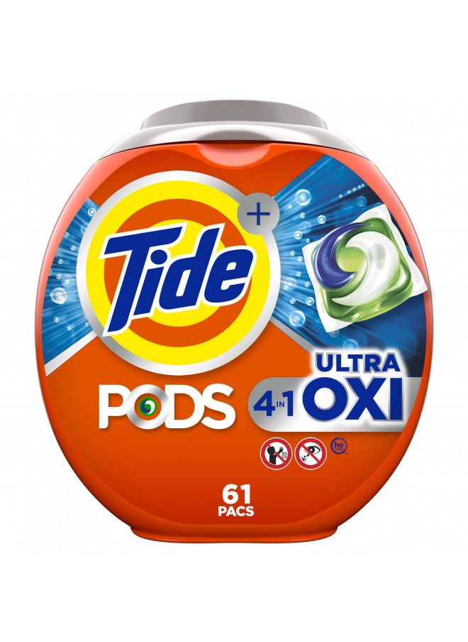 Tide Tide PODS 4 in 1 Ultra Oxi Laundry Detergent Soap PODS, High Efficiency (HE), 61 Count  - Image 1