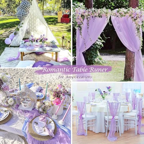 BLUETOP Lilac Purple Cheese Cloth Table Runner 35x120 Inch Boho Romantic 10ft Lavender Gauze Semi Sheer Cheesecloth Table Runner for Baby Shower Wedding Bridal Shower Table Decor - Image 5