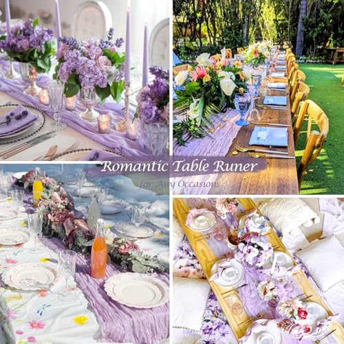 BLUETOP Lilac Purple Cheese Cloth Table Runner 35x120 Inch Boho Romantic 10ft Lavender Gauze Semi Sheer Cheesecloth Table Runner for Baby Shower Wedding Bridal Shower Table Decor - Image 4