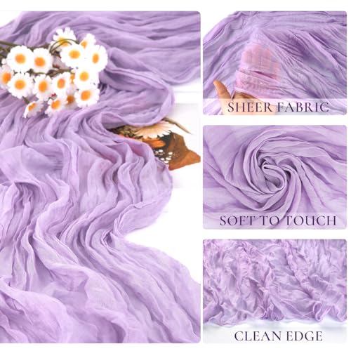 BLUETOP Lilac Purple Cheese Cloth Table Runner 35x120 Inch Boho Romantic 10ft Lavender Gauze Semi Sheer Cheesecloth Table Runner for Baby Shower Wedding Bridal Shower Table Decor - Image 3