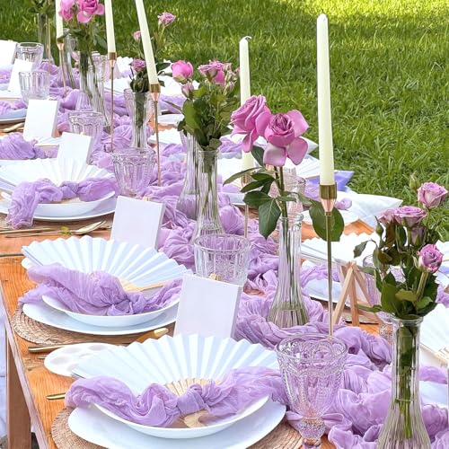 BLUETOP Lilac Purple Cheese Cloth Table Runner 35x120 Inch Boho Romantic 10ft Lavender Gauze Semi Sheer Cheesecloth Table Runner for Baby Shower Wedding Bridal Shower Table Decor - Image 2
