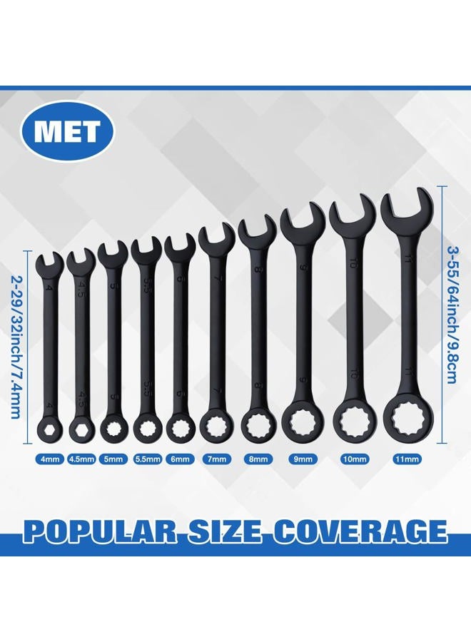 Gold Deer 10PCS Mini Wrench Set Standard Metric 4mm-11mm Ignition Wrenches Open End and Box End Combination Wrench Set Thin Small Wrench Set with Portable Pouch and Key Rings, Black - Image 3