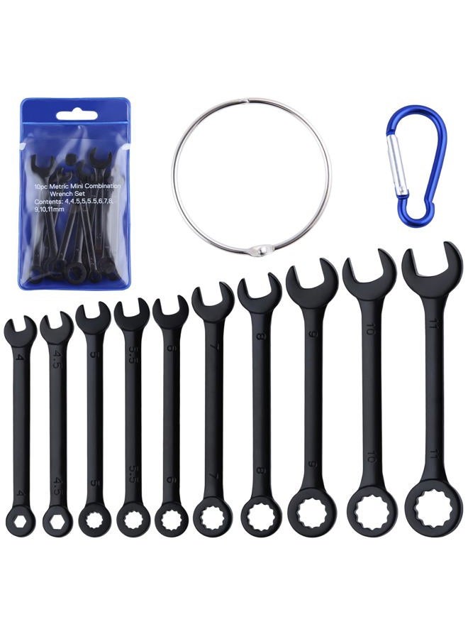 Gold Deer 10PCS Mini Wrench Set Standard Metric 4mm-11mm Ignition Wrenches Open End and Box End Combination Wrench Set Thin Small Wrench Set with Portable Pouch and Key Rings, Black - Image 1