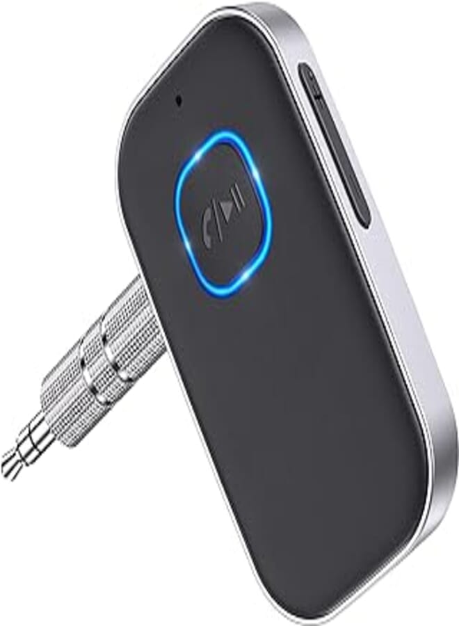 مستقبل بلوتوث للسيارة، محول بلوتوث AUX 3.5 مم لإلغاء الضوضاء، مستقبل صوت لاسلكي لسماعات الرأس السلكية/الستيريو المنزلية، مكالمات بدون استخدام اليدين، عمر بطارية 16 ساعة (أسود + فضي)