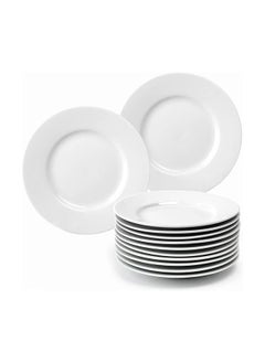 White Porcelain Dinner Plates Set Of 12 27Cm Round Dessert Or Salad Plates Serving Plates Dinnerware Sets Scratch Resistant