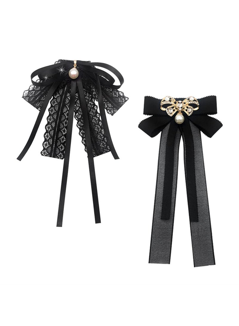 Elegant Pearl Bow Brooches Set, 2 Rhinestone-Embellished Pre-Tied Accessories for Women and Girls, Perfect for Weddings and Parties - Image 1
