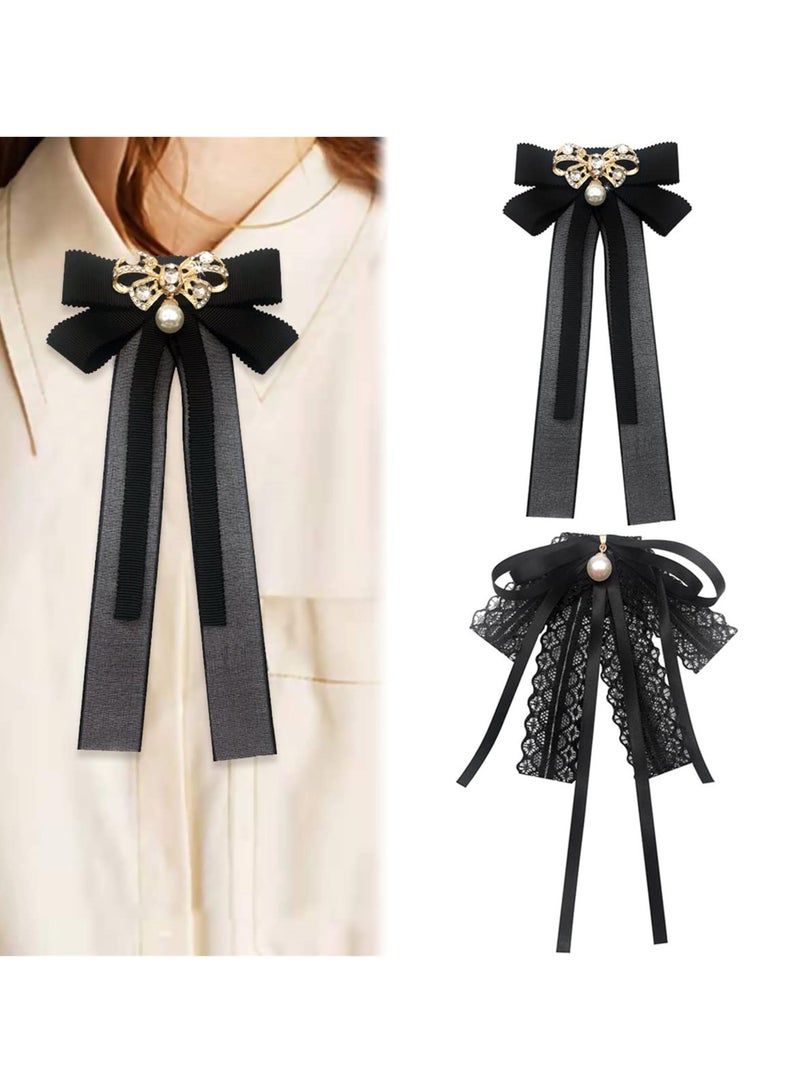 Elegant Pearl Bow Brooches Set, 2 Rhinestone-Embellished Pre-Tied Accessories for Women and Girls, Perfect for Weddings and Parties - Image 2