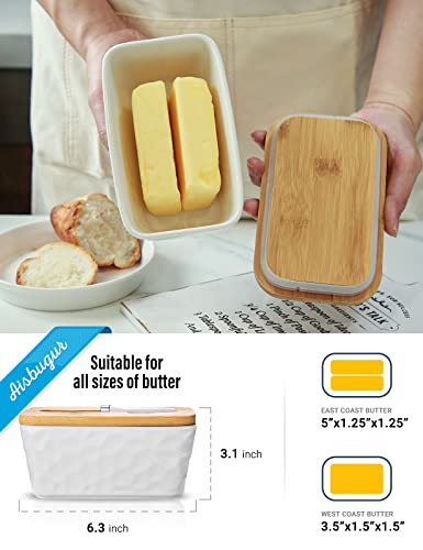 wtisan Butter Dish with Lid, Large Butter Dish for Countertop, Ceramic Butter Container with Knife Double Silicone Seal Unique Stone Butter Dishes with Covers for Farmhouse Kitchen Decor Home Decor White - Image 2