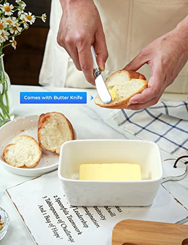 wtisan Butter Dish with Lid, Large Butter Dish for Countertop, Ceramic Butter Container with Knife Double Silicone Seal Unique Stone Butter Dishes with Covers for Farmhouse Kitchen Decor Home Decor White - Image 4