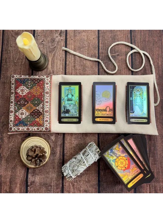 حامل بطاقات التاروت على الطراز الفارسي، تصميم زهري، حقيبة تخزين من البوليستر مقاس 38 سم - Image 2