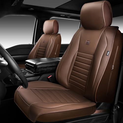 CAR PASS Nappa Leather Car Seat Covers Full Set Luxury Seat Protector for Cars Waterproof AntiSlip Seat Cushion Armrest Compatible Airbag Universal for Sedan SUV Pickup Truck AutoBrown - Image 1