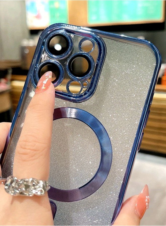 Magnetic Glitter Case for iPhone 16 Pro Max with Camera Lens Protector, MagSafe Compatibility, Luxury Plating, Cute Bling Sparkly Clear Slim Shockproof Phone Cover for Women and Girls，Blue - Image 5