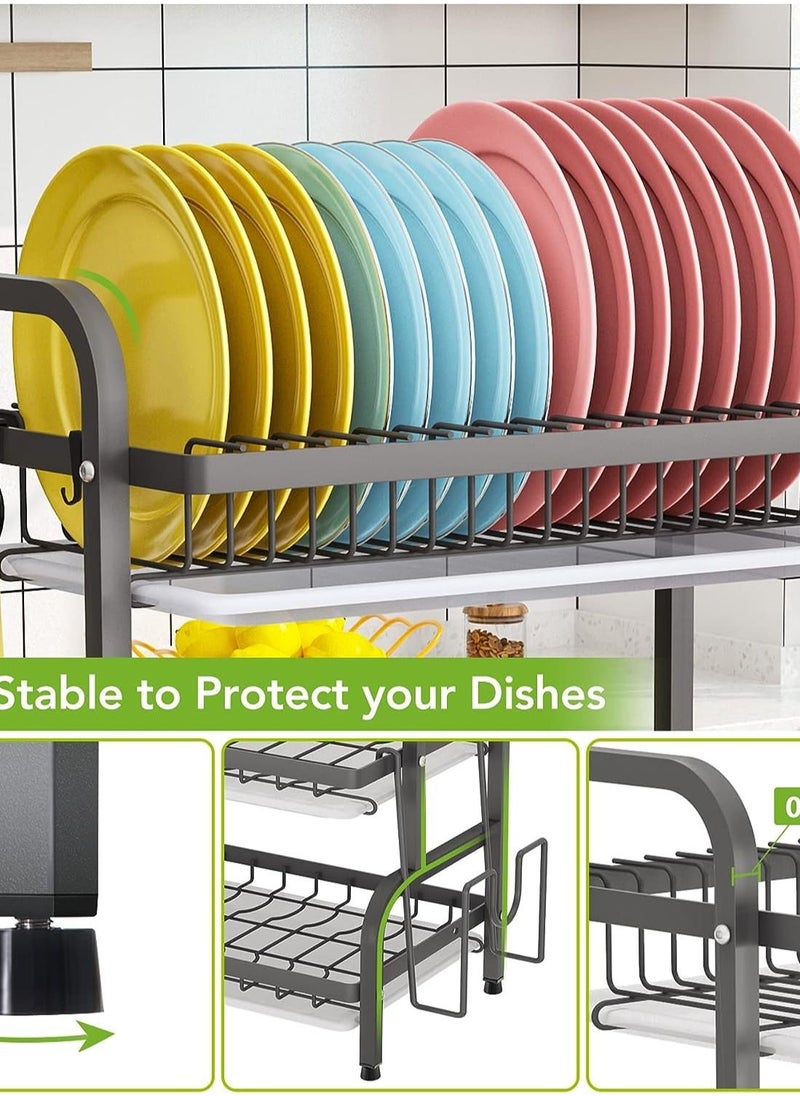 CityRiya-Long Dish Drying Rack 3 Tier Dish Rack with Tray Utensil Holder Large Capacity Dish Drainer with Cutting Board Holder Drain Board Tray for Kitchen Counter Organizer Storage Black  - Image 5