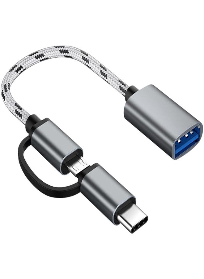 محول Sooiiyu 2 في 1 من USB-C/Micro USB إلى USB، كابل محول USB إلى USB-C OTG متوافق مع Samsung Galaxy S21 S22 S23 Note 20/10 A53 وGoogle Pixel والمزيد من أجهزة Android، رمادي - Image 1