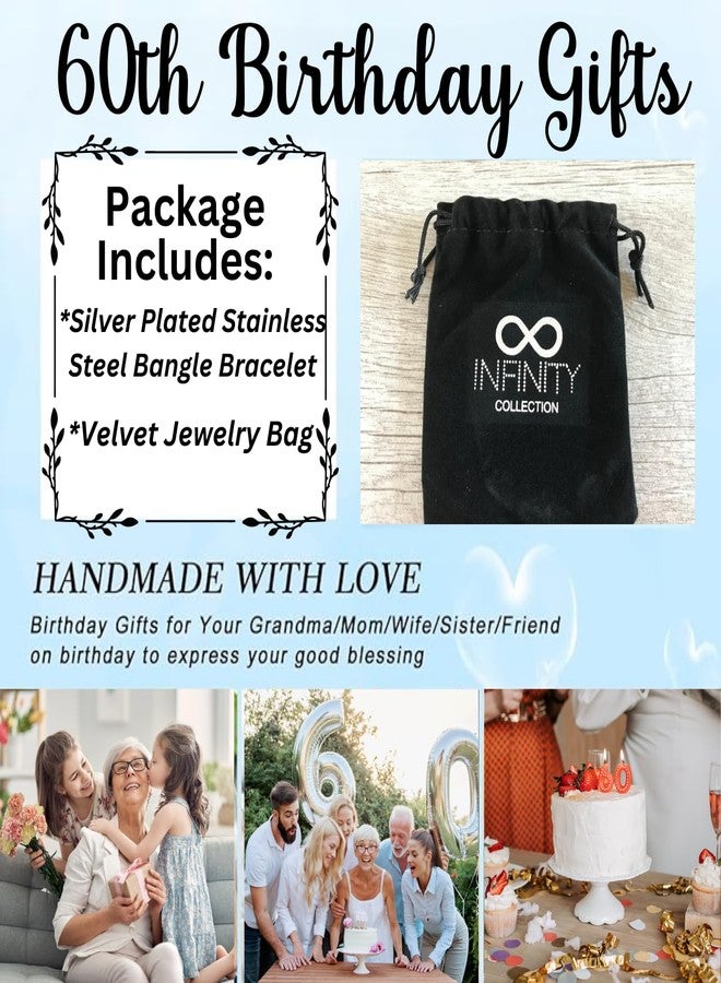 Infinity Collection 60th Birthday Charm Bracelet - Fabulous and Sixty Gift for Women - Silver-Plated Adjustable Bangle with Velvet Jewelry Pouch - Image 5