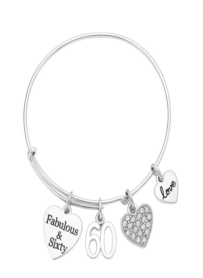 Infinity Collection 60th Birthday Charm Bracelet - Fabulous and Sixty Gift for Women - Silver-Plated Adjustable Bangle with Velvet Jewelry Pouch - Image 1