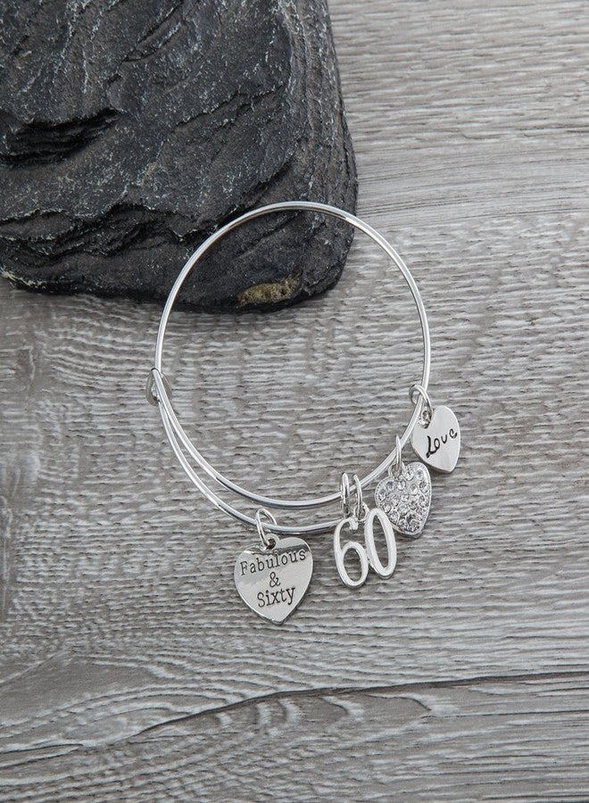 Infinity Collection 60th Birthday Charm Bracelet - Fabulous and Sixty Gift for Women - Silver-Plated Adjustable Bangle with Velvet Jewelry Pouch - Image 4
